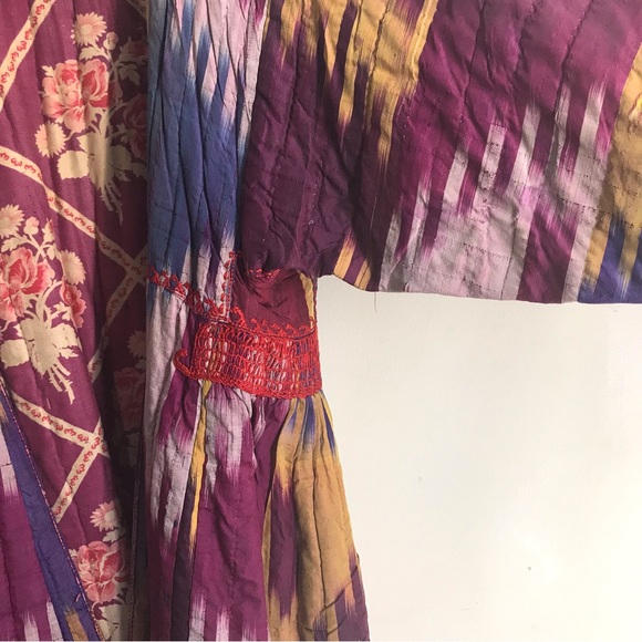 Vintage Afghan/Uzbek Silk Chapan Robe Patchwork Floral & Ikat | Collectors Piece - Picture 9 of 16